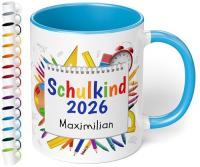 Personalisierte Tasse „Schulkind 2025“ für Einschulung - Hellblau